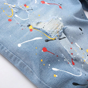 Men's High Waisted Distressed Long Jeans Color Printed Ripped Details Trendy Summer Casual <b>Fashion</b> for Youth men's shorts - Product Image 4