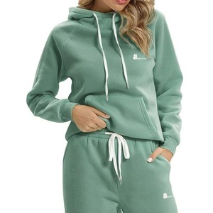 Todo venta al por mayor personalizado peso pesado 100% algodón Color sólido pulóver chándal conjunto Unisex liso Sudadera con capucha Jogger para mujer - Product Image 5