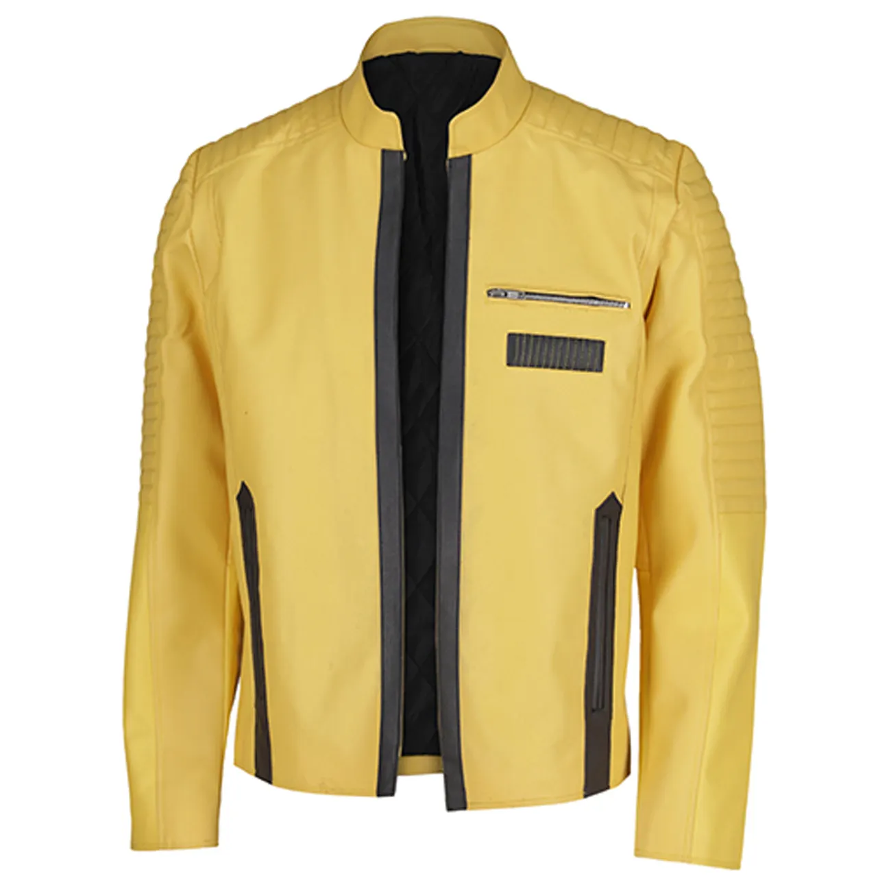 Jaket kulit asli pria, jaket kulit asli warna kuning, kerah berdiri, jaket kulit ukuran plus, pakaian jalanan terbuka
