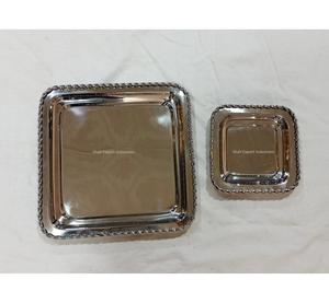 Ensemble de 2 assiettes carrées multifonctionnelles en métal torsadé en acier, finition argentée, pour table, fruits secs, collations - Product Image 5