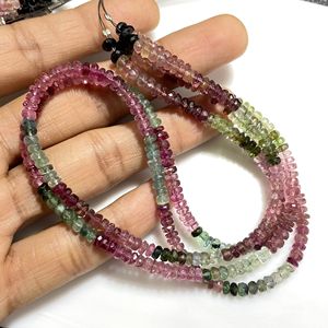 Perles en forme de rondelle à facettes en tourmaline multiple perles de pierres précieuses de qualité fine pour la fabrication de bijoux - Product Image 2