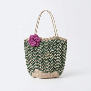 Handmade Woven Bohemian <b>Raffia</b> Tote <b>Bag</b> with Flower Pendant Beach & Office Use 3L+ Capacity Women's Casual Shoulder Strap - Product Image 6