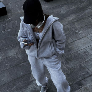 Custom Two Piece Plain Sweat suits Baggy Blank Cotton <b>Oversized</b> Sports Hoodies and Jogger <b>Sweatpants</b> Sets Tracksuits for Women - Product Image 4