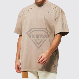 T-shirt classique surdimensionné personnalisé en détresse 100% coton Jersey poids moyen manches courtes motif solide T-Shirt en détresse - Product Image 3