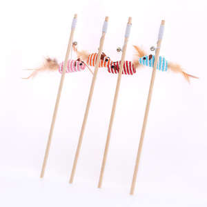 Hot Sell Eco-Friendly Modern Cartoon Funny <b>Dog</b> Teasing Teaser <b>Stick</b> with Feather Bell Pet Toy Linen - Product Image 4