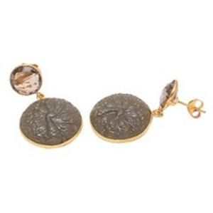 New Arrival Hydro Grey Chalcedony & Smoky Quartz Gemstone 925 Sterling Silver Round Shape Earrings - Product Image 1