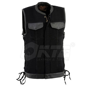 เสื้อกั๊กหนังสีทึบสำหรับผู้ชายเสื้อกั๊กหนังระบายอากาศแขนกุดแบบสตรีท - Product Image 1