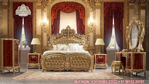 Exquisita cama tallada pesada King y Queen, diseño elegante, marco de tallado de madera, cama europea de lujo y muebles de dormitorio - Product Image 3