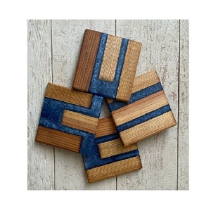 Premium Quality Handmade Epoxy Resin Wood Beermats Coasters Eco-Friendly 4-Piece <b>Set</b> Modern Design 4x4 Inches Multi-Functional - Product Image 1