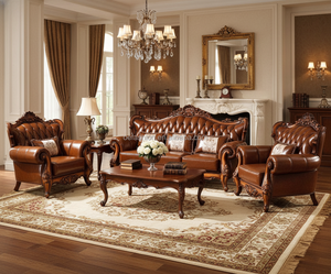 Set di <span class=keywords><strong>Divani</strong></span> <span class=keywords><strong>in</strong></span> Velluto Viola di Lusso con Legno Intagliato, Stile Classico Europeo, Arredamento per Soggiorno, Design Regale con Divano <span class=keywords><strong>e</strong></span> <span class=keywords><strong>Poltrone</strong></span> - Product Image 4