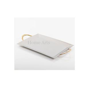 Plateau de chocolats en marbre de conception classique avec poignées en métal plateau à Dessert de forme rectangulaire de taille personnalisée en vrac - Product Image 5