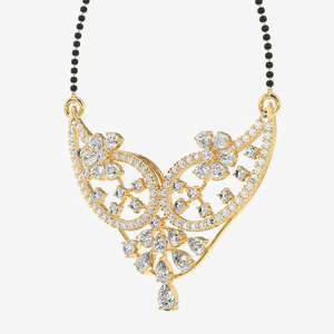 Women's 18K Gold Mangalsutra <b>Necklace</b> with Round & Pear Cut Moissanite Diamond Elegant Jewelry - Product Image 2