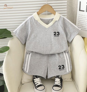 Wholesale Summer Children's Sportswear Cotton Short Sleeve <b>Track</b> Suit Jogger Kids' Casual Solid Short <b>T</b>-Shirt - Product Image 1