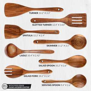 Juego de cucharas de cocina de madera de 8 piezas Premium, superficie lisa, teca Natural, utensilios de teca hechos a mano antiadherentes para cocinar y revolver - Product Image 4