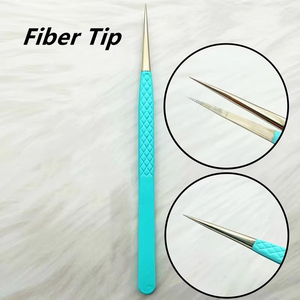 Pinzas de pestañas de acero inoxidable de alta calidad con punta de fibra recta Pinzas para extensiones de pestañas en color azul bebé - Product Image 3