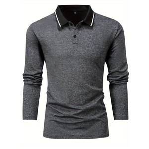 Polos informales de manga larga con cuello de solapa, tejido de punto sólido ligeramente elástico, top de ajuste regular con detalle de botones - Product Image 1