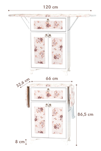 Tabla de Planchar Plegable y Ajustable de Madera con Armario, Marco Blanco y Patrón Floral Marrón para Uso Doméstico - Product Image 4