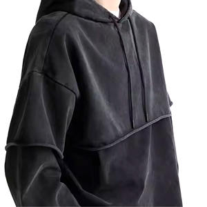 Sudadera con capucha de lavado ácido de algodón 100% para hombre, Jersey de manga doble de alta calidad, estilo Vintage lavado con piedra desteñida para invierno - Product Image 5
