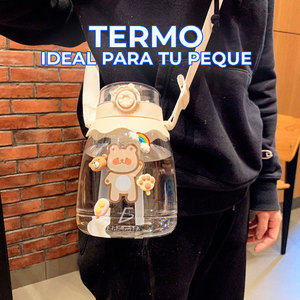 Borraccia Sportiva Motivazionale da 1,3 Litri con Misurino, Senza BPA, in Plastica, con Motivo Cartoon, Coperchio con Cannuccia, Cinghia e Adesivi - Product Image 2