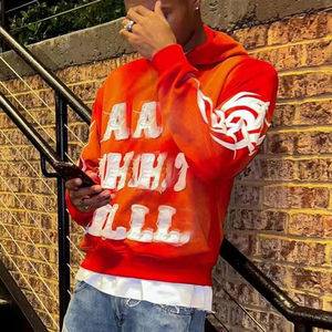 Sudadera con Capucha de Algodón con Parches Bordados Desgastados Personalizados OEM, Estilo Urbano, para Hombre, Talla Grande, Lavado Ácido Decolorado al Sol - Product Image 5