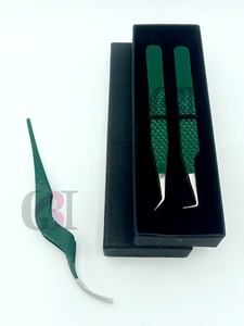 Pinzas para Pestañas GETUP BROSONS IMPEX, Color Verde Kelly, Recubrimiento en Polvo, Acero Inoxidable de 45 Grados, Antiestáticas, Antimagnéticas, con Punta Dentada - Product Image 2