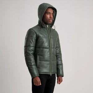 Blouson matelassé en cuir véritable à capuche pour homme, style streetwear d'hiver, fermeture éclair sur le devant, imperméable, respirant, veste de moto - Product Image 2