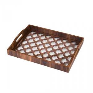 Plateau de service en bois et en métal de haute qualité luxe nouveau look pour la décoration intérieure pour l'hôtel mariage service de nourriture de noël - Product Image 1