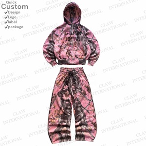 ชุดเซ็ตเสื้อฮู้ดดี้และกางเกงขายาวผ้าฟลีซคอตตอน 100% สไตล์วินเทจสตรีทแวร์ ลายพรางต้นไม้สีชมพู แบบโอเวอร์ไซส์ หนานุ่ม สั่งทำพิเศษ - Product Image 2