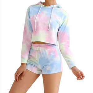 Conjunto de verano de mujer Tie-Die con estampado personalizado al por mayor 2025 Sudadera con capucha de longitud corta de Hexo Enterprises - Product Image 4
