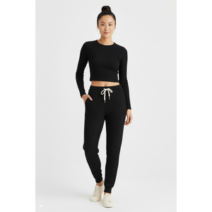 Pantalon de jogging en tricot côtelé pour femmes modernes, respirant, coupe-vent, écologique, taille ajustable avec cordon de serrage, doux et extensible - Product Image 1