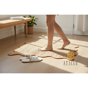 พรมปอกระเจาถักด้วยมือพรมสี่เหลี่ยมขอบหยักตกแต่งตามธรรมชาติสำหรับบ้านห้องนั่งเล่นห้องนอน - Product Image 6