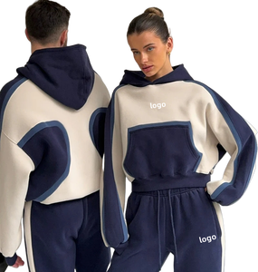 Sudadera con capucha bloqueada de color recortada de gran tamaño con logotipo bordado personalizado Unisex más vendido y conjunto de chándal de pierna recta - Product Image 5