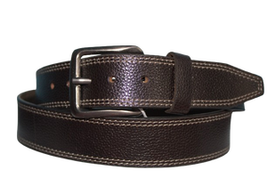 Ceinture de profil en cuir de peau de vache noire personnalisable en gros avec conception de couture décontractée et alliage pour boucle - Product Image 2