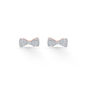 Diamond Bow <b>Rose</b> <b>Gold</b> <b>Stud</b> <b>Earrings</b> for Women - Product Image 3