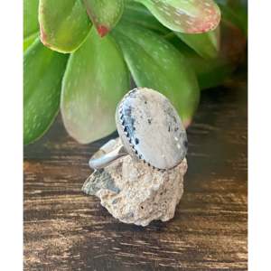 Navajo Handmade White Buffalo Sterling Silver <b>Ring</b> Size 8.25 <b>Adjustable</b> Letter Pattern Natural Stone Hip Hop for Everyday Wear - Product Image 3