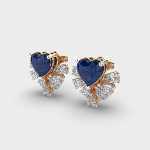 Boucles d'oreilles clous de luxe en forme de cœur avec saphir bleu pour femme, plaqué or 18 carats, diamant CZ taille poire, bijoux floraux pour mariage et fête, cadeau - Product Image 2