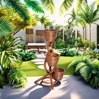 Set Perabot Taman Desain Asia Buatan Tangan, Pot Bunga Rotan Berkualitas Tinggi dan Tahan Lama 3 Buah, Indonesia Parks CV Craftindo