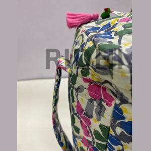 Customizable Eco-Friendly Large Cotton <b>Quilted</b> Wild Flower Travel for <b>Bag</b> Handle Zipper Floral Print Cosmetic Organizer - Product Image 4