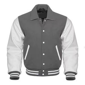 Veste universitaire en laine véritable de couleur blanche avec manches en cuir, veste de baseball tendance, bomber, école, collège, hiver, toile - Product Image 1
