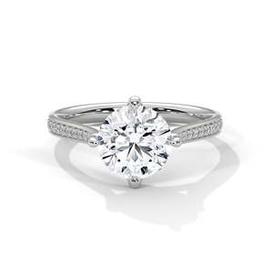 Bague de fiançailles solitaire en diamant de laboratoire taille brillant rond avec bande pavée, 2 carats, clarté VVS, or massif jaune, rose et blanc - Product Image 3