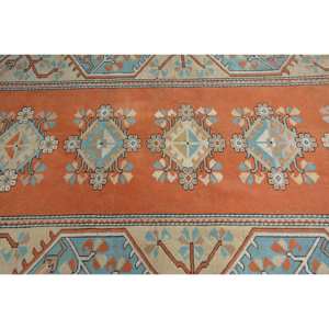 Alfombra turca Vintage tradicional naranja azul diseño de retazos lana látex Rectangular sala de estar alfombra 9x12 alfombra de pasillo - Product Image 5