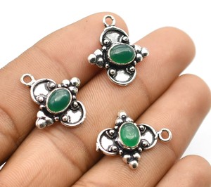 23X20mm Vert Onyx Gemstone Connecteur à Boucle Unique Or 18K & Argent Antique Plaqué Fabrication de Bijoux Component-NC11 Lot - Product Image 4