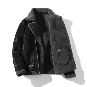 Hombres de cuero genuino estándar impermeable respetuoso con el medio ambiente de lona de invierno cálido prendas de vestir de piel de cordero de imitación cuello vuelto abrigo negro - Product Image 4