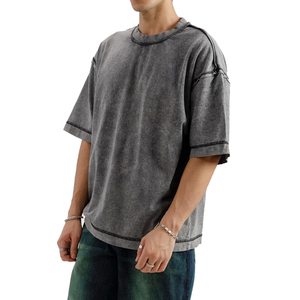 T-shirts d'été surdimensionnés en coton épais de couleur personnalisée pour hommes T-shirt vintage à manches courtes T-shirts de vie décontractés pour hommes et femmes - Product Image 2