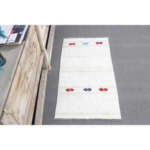 Tapis turc vintage, petit tapis de 1,7 x 3,2 pieds, tapis en laine blanc et rouge à carreaux - Product Image 3