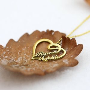 Collar de dos nombres de corazón superpuesto personalizado, cadena de eslabones bonita de Latón chapado en oro de 14K para aniversarios, Conector de doble capa - Product Image 3