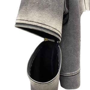 Custom Oversized <b>Zip</b>-Up Fleece Regular Fit Winter Plain Dyed Streetwear Pullover Distressed <b>Pocket</b> <b>Hoodies</b> for Men - Product Image 4