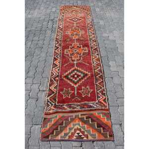 Turkish 2.5x10.2 ft Rug, <b>Runner</b> Vintage Rug, <b>Red</b> Solid Wool Rug - Product Image 1