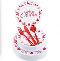 Ensemble de 175 assiettes en plastique jetables de Noël rouge et blanc Liacere, comprenant 25 couteaux à dessert, 25 cuillères, 25 gobelets et 25 serviettes.