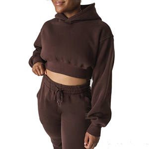 Femmes surdimensionné personnalisé recadrée pull à capuche à manches longues Streetwear haut court broderie sportif sweat à col rond - Product Image 2